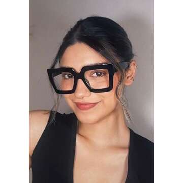 VOOGLAM Stylish Black Square Frame Blue Light Glasses