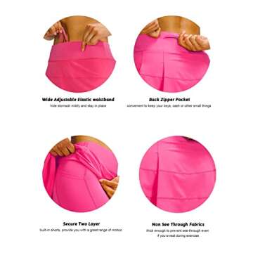 MEIVSO Women's Pleated Workout Tennis Skirts with Pockets Activewear Sports Skort Built-in Shorts Pink M