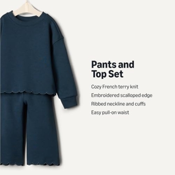 Amazon Essentials x Sofia Grainge Baby Girls' French Terry Pant and Top Set, Dark Navy, Newborn