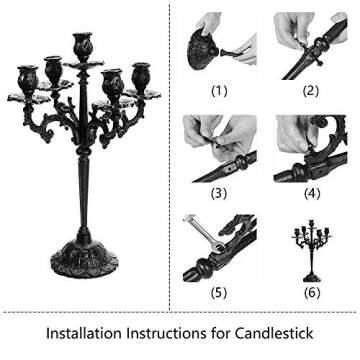 Sungmor Heavy Duty Cast Iron Candlestick Holders - Handcrafted Vintage Candelabra - 17Inch Tall & 5 Arms Candle Holders - Decorative Pillar Candle Stand for Christmas Birthday Wedding Home Party