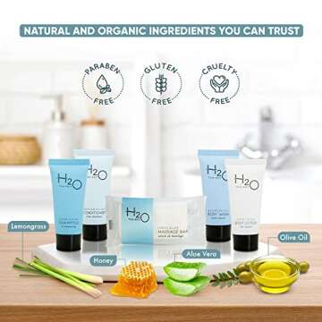 H2O Therapy Hotel Soaps & Toiletries Bulk Set | 1-Shoppe Amenities Kit | 0.85oz Shampoo & Conditioner, Body Wash, Lotion, 1oz Bar Soap | Travel Size | 300 Pieces