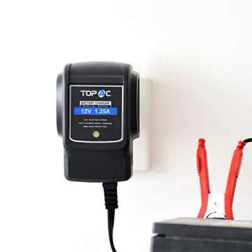 TOPAC 12 Volt 1.25A Automatic Car Battery Charger and Maintainer for automotive, motorcycle, boat & marine, RV, toys, power tool, lawn & garden battery systems