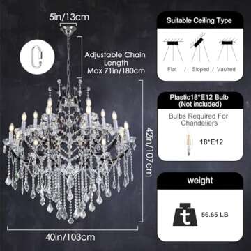 VARTTYAL 40" Crystal Chandeliers 18-Light Large Foyer Chandeliers for High Ceilings, Black Staircase Chandeliers Big Entryway Maria Theresa Chandeliers Living Room Light Fixture for Stairway, Entry