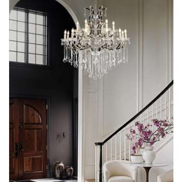 VARTTYAL 40" Crystal Chandeliers 18-Light Large Foyer Chandeliers for High Ceilings, Black Staircase Chandeliers Big Entryway Maria Theresa Chandeliers Living Room Light Fixture for Stairway, Entry