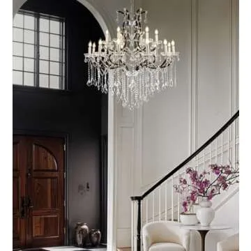 VARTTYAL 40" Crystal Chandeliers 18-Light Large Foyer Chandeliers for High Ceilings, Black Staircase Chandeliers Big Entryway Maria Theresa Chandeliers Living Room Light Fixture for Stairway, Entry