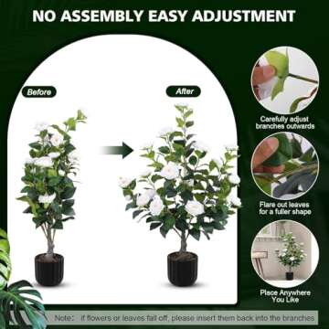 Hananona 2 Pcs Artificial Camellia Trees Faux Camellia Plant in Pot with Flowers Indoor Plants for Spring Home Decor Outdoor Porch Front Door Decor (White, M)