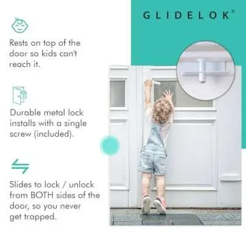 2 Pack – GlideLok Child Safety Door Top Lock | for Interior & Exterior Doors | Lock & Unlock from Both Sides | Stop Kids, Pets, Dogs & Cats from Opening Doors