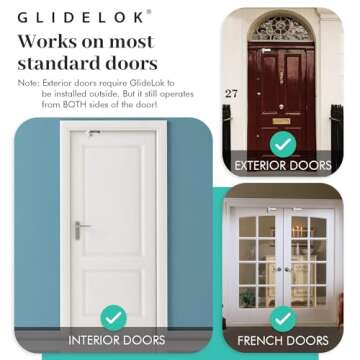 2 Pack – GlideLok Child Safety Door Top Lock | for Interior & Exterior Doors | Lock & Unlock from Both Sides | Stop Kids, Pets, Dogs & Cats from Opening Doors