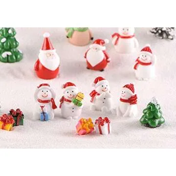 Christmas Miniature Ornaments Kit, 17PCS Mini Christmas Figures Mini Resin Figurines Santa Claus Snowman Christmas Tree Reindeer Christmas Figures for Crafts Snow Globe Snow Garden Dollhouse Landscape