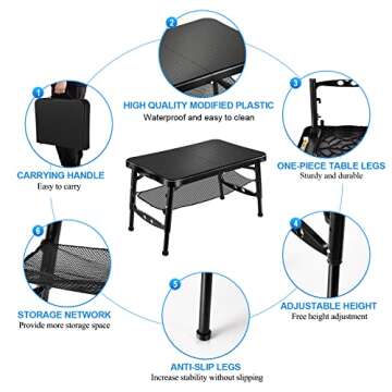 KPR Retractable Small Folding Table and Stool Set, Portable Camping Foldable Table Lightweight Yet More Sturdy with Adjustable Stool for Outdoor Picnic, Beach, Camp, Also Ideal as Lap Desk, Bed Table