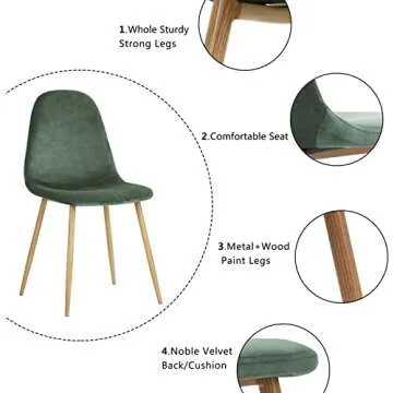 GreenForest Velvet Dining Chairs Set of 4，Dining Kitchen Room Chairs, Mid Century Modern Upholstered Side Chairs with Metal Legs,Dark Green