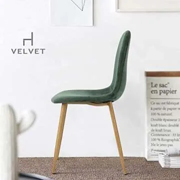 GreenForest Velvet Dining Chairs Set of 4，Dining Kitchen Room Chairs, Mid Century Modern Upholstered Side Chairs with Metal Legs,Dark Green