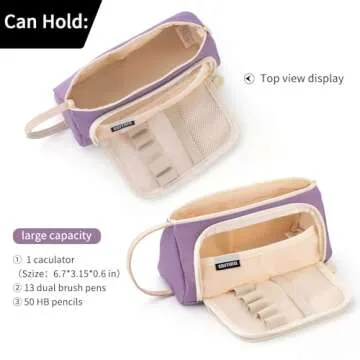 EASTHILL Pencil Case Large Capacity Pencil Pouch School Suppies Pen Case Simple Stationery College Office Organizer for Girls Adults - Purple
