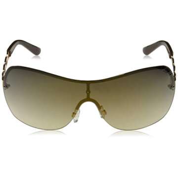 Southpole Women's 1023sp Over Sized Metal Shield Sunglasses with Vented Metal Chain Link Temple 100 UV Protection, Gold/Brown, 70 mm US