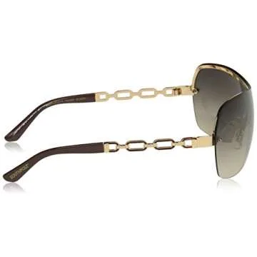 Southpole Women's 1023sp Over Sized Metal Shield Sunglasses with Vented Metal Chain Link Temple 100 UV Protection, Gold/Brown, 70 mm US
