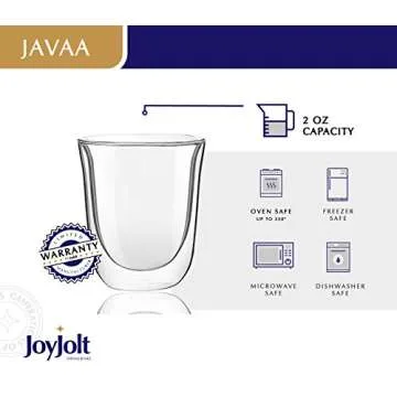 JoyJolt Javaah Double Walled Espresso Glasses Espresso Cups (Set of 2)- 2-Ounces