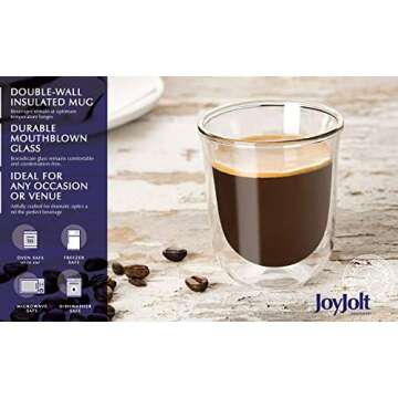 JoyJolt Javaah Double Walled Espresso Glasses Espresso Cups (Set of 2)- 2-Ounces