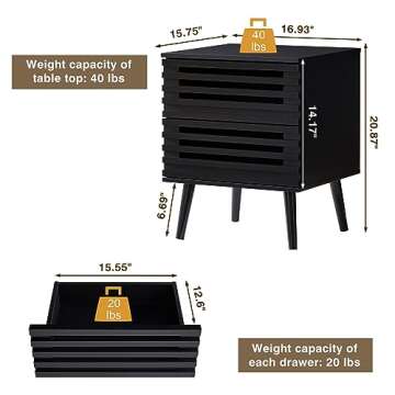 PHOYAL Nightstand Set of 2, End Side Table Modern Farmhouse Nightstand Modern Wood Accent Side Table Night Stands, Nightstand with Storage Drawer for Bedroom Living Room 2-Pack