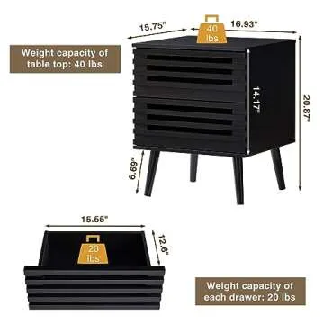 PHOYAL Nightstand Set of 2, End Side Table Modern Farmhouse Nightstand Modern Wood Accent Side Table Night Stands, Nightstand with Storage Drawer for Bedroom Living Room 2-Pack