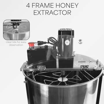 VIVO Electric Honey Extractor 8 Frame Rack (only 4 Deep Frames), Stainless Steel, Powered Honeycomb Drum Spinner with Transparent Lid, BEE-V004E