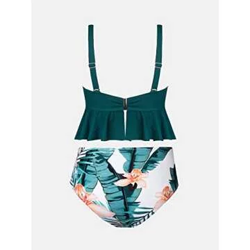 CUPSHE Women's High Waisted Green and Floral Ruffled Plus Size Bikini, Size 0X