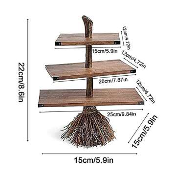 Ochine Halloween Cupcake Stand 3 Tier Dessert Stand,Wooden Broomstick Tray Snack Server Dessert Fruit Table Stand Food Display Stand Cake Stand Tower for Halloween Decoration Halloween Supplies