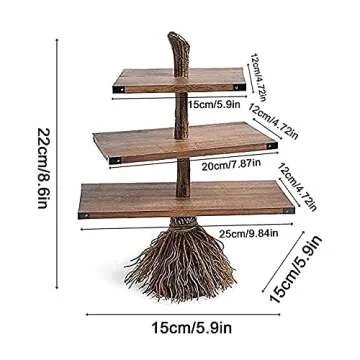 Ochine Halloween Cupcake Stand 3 Tier Dessert Stand,Wooden Broomstick Tray Snack Server Dessert Fruit Table Stand Food Display Stand Cake Stand Tower for Halloween Decoration Halloween Supplies