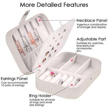 XYMAO Jewelry Boxes, Portable PU Leather Jewelry Boxes for Women Girls, Travel Jewelry Organizer for Necklace,Ring,Earring (Glitter White)