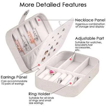 XYMAO Jewelry Boxes, Portable PU Leather Jewelry Boxes for Women Girls, Travel Jewelry Organizer for Necklace,Ring,Earring (Glitter White)