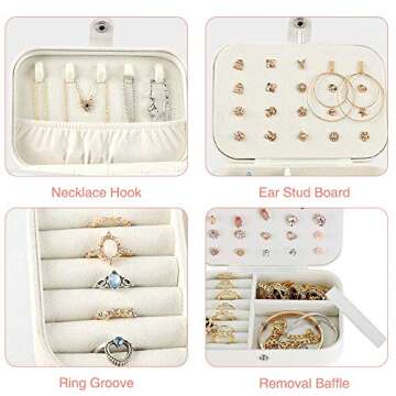 XYMAO Jewelry Boxes, Portable PU Leather Jewelry Boxes for Women Girls, Travel Jewelry Organizer for Necklace,Ring,Earring (Glitter White)