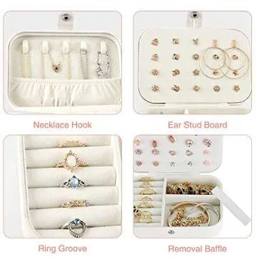 XYMAO Jewelry Boxes, Portable PU Leather Jewelry Boxes for Women Girls, Travel Jewelry Organizer for Necklace,Ring,Earring (Glitter White)