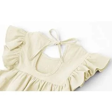 LYXIOF Toddler Baby Girl Cotton Linen Dress Ruffle Sleeve Halter Sleeveless Kids Casual Dresses Beige 80CM
