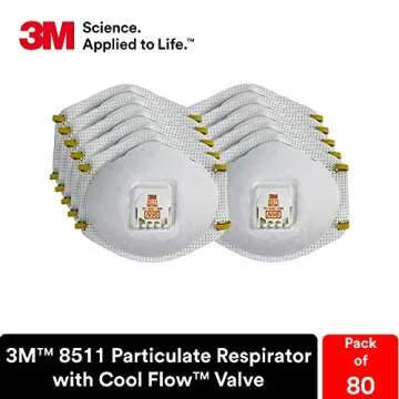 3M 8511 Particulate Disposable Respirator, N95, Pack of 80, NIOSH APPROVED, Cool Comfort and Fewer Pressure Points with Dual Point Attachment for Grinding, Sanding, Sawing, Sweeping, Dust, Smoke