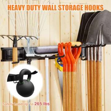 Tetuju Garage Tool Organizer Wall Mount with 5 Removable Heavy Duty Garage Hooks，Garage Organizati...