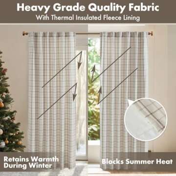 Madison Park Anaheim Cabin Plaid Curtain Window, Thermal Insulated Fleece Lining, Living Room Decor Light Blocking Drape for Bedroom, 1-Single Panel Pack, 50" x 95", Rod Pocket, Natural