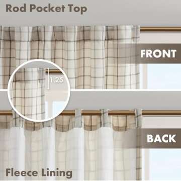 Madison Park Anaheim Cabin Plaid Curtain Window, Thermal Insulated Fleece Lining, Living Room Decor Light Blocking Drape for Bedroom, 1-Single Panel Pack, 50" x 95", Rod Pocket, Natural