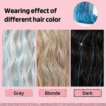 HOOJIH Blue Tinsel Hair Extensions - Dazzle Your Look!