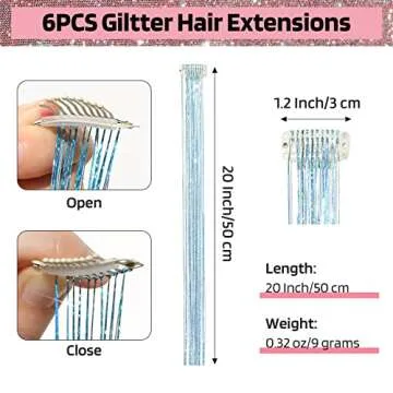 HOOJIH Blue Tinsel Hair Extensions - Dazzle Your Look!