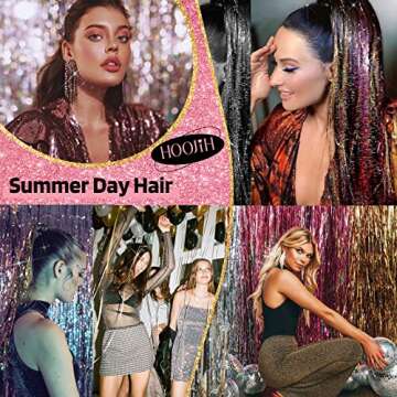 HOOJIH Blue Tinsel Hair Extensions - Dazzle Your Look!