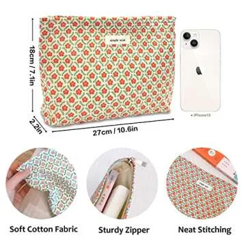 STARDW Flower Cosmetic Bags Makeup Bags for Women,Travel Makeup Bag Large Capacity Canvas Makeup Bag,Makeup Organizer Bag Zipper Pouch (Red Floral)
