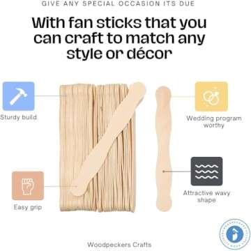 Wooden 8" Fan Handles, Wedding Programs, or Paint Mixing, Pack 100, Jumbo Craft Popsicle Sticks for Auction Bid Paddles, Wooden Wavy Flat Stems for Any DIY Crafting Supplies Kit, by Woodpeckers