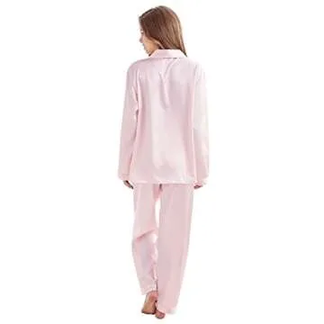 Tony & Candice Women's Classic Satin Pajama Set Sleepwear Loungewear (Small, Light Pink)