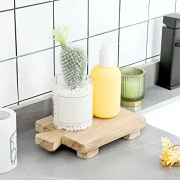 Wood Pedestal Stand Riser Wood Footed Tray for Bathroom Home Kitchen Wooden Soap Holder for Bottles Plant Makeup Tissues Candles Guest Jewelry Soap(Classic Color, 1.57 x 6 x 9 Inch)