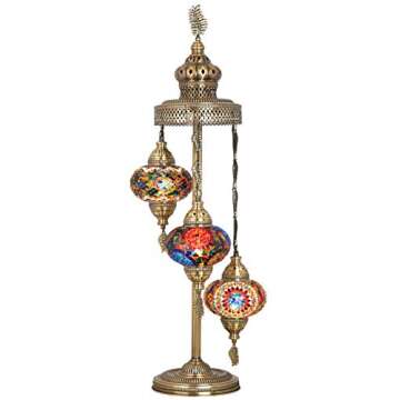 DEMMEX Customizable Turkish Moroccan Mosaic Tiffany Floor Table Lamp 3 Big Globes, 37"