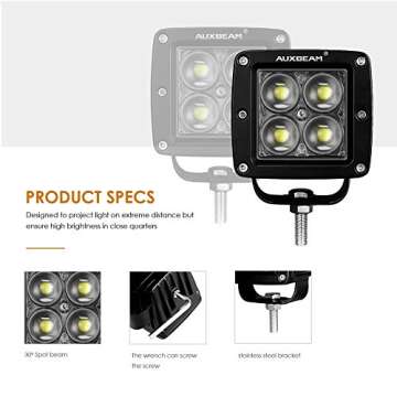 Auxbeam 3 Inch LED Light Bar 20w LED Pods Fog Lights Square Cube Lights Spot Beam Driving Light Waterproof for Offroad Truck 4WD SUV ATV UTV (Pack of 2)
