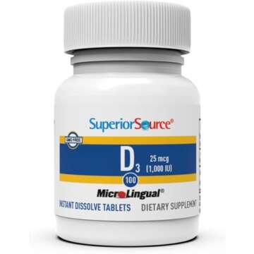 Superior Source Vitamin D3 1000 IU, Quick Dissolve MicroLingual Tablets, 100 Count, Helps Promote Strong Bones and Teeth, Immune Support, Helps Maintain Healthy Muscle Function, Non-GMO