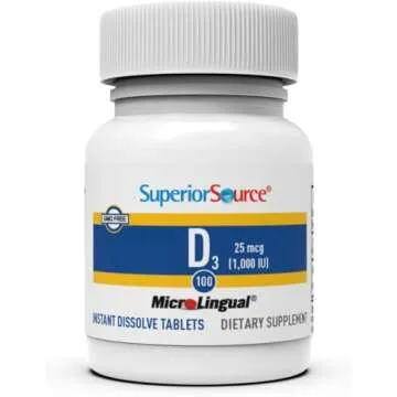 Superior Source Vitamin D3 1000 IU, Quick Dissolve MicroLingual Tablets, 100 Count, Helps Promote Strong Bones and Teeth, Immune Support, Helps Maintain Healthy Muscle Function, Non-GMO