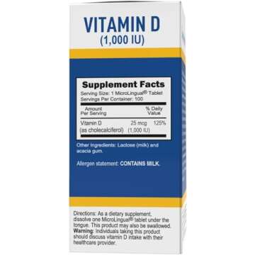 Superior Source Vitamin D3 1000 IU, Quick Dissolve MicroLingual Tablets, 100 Count, Helps Promote Strong Bones and Teeth, Immune Support, Helps Maintain Healthy Muscle Function, Non-GMO