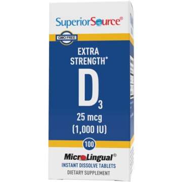 Superior Source Vitamin D3 1000 IU, Quick Dissolve MicroLingual Tablets, 100 Count, Helps Promote Strong Bones and Teeth, Immune Support, Helps Maintain Healthy Muscle Function, Non-GMO