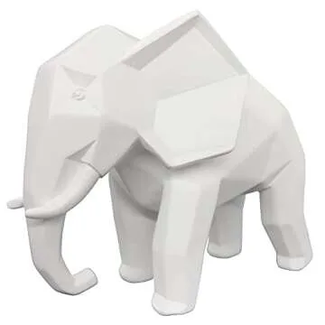 HOWFIELD Resin Geometric Abstract Elephant Sculpture - Modern Geometric Elephant Resin Home Decor Statues Accessories Crafts Sculpture Ornaments (White)